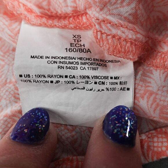 Old Navy Womens Tank Top XS Peach Ditzy Pineapple Flowy Split Back Flowy Casual - Picture 8 of 12